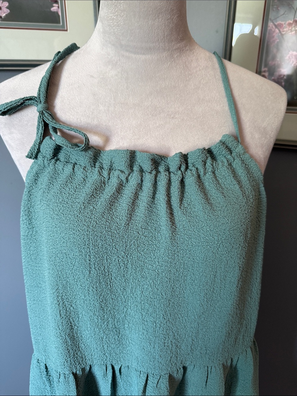 Sleeveless Tiered Smocked Halter Midi Dress - Seafoam Green size L, by Solution - Picture 3 of 9